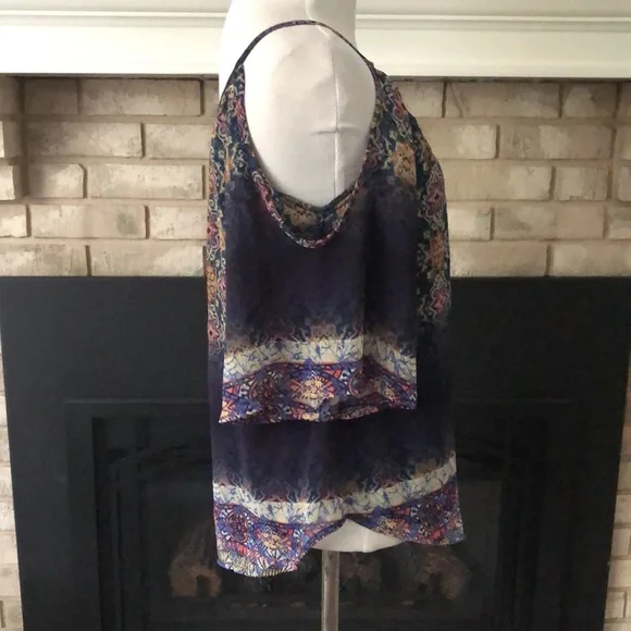 DayTrip Blue Cold Shoulder Chiffon Overlay Tank size XS - Picture 5 of 9